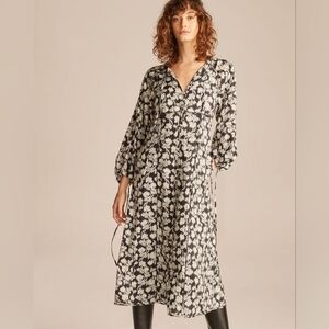 Rebecca Taylor Women's Button Down Floral Print Quarter Sleeve Midi Dress Size S